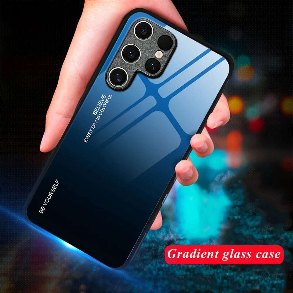 Tempered glass gradient phone case for Samsung Galaxy S2, transparent with colorful fade, by Corporación Turística.