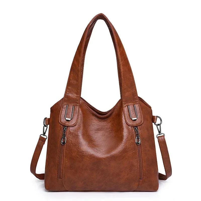 Solid-colored fashion women's handbag with short handle, stylish and versatile for everyday use.