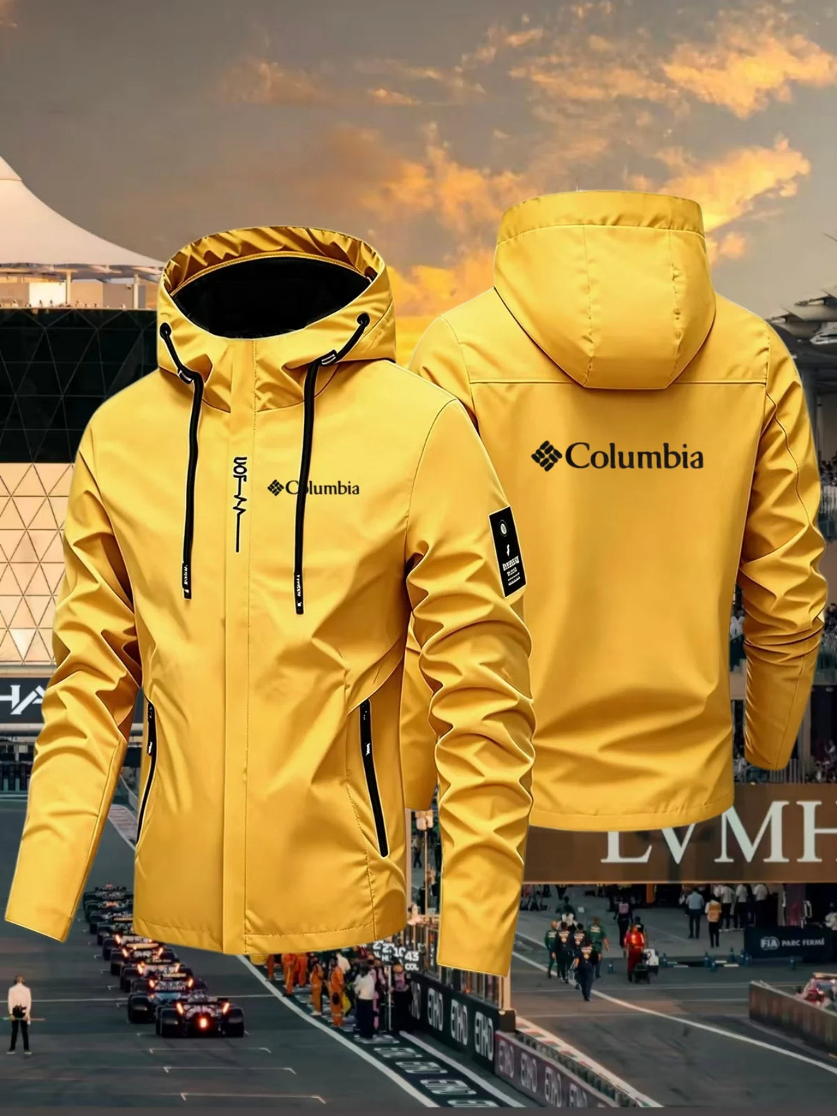 Lightweight men's waterproof jacket with hood by Corporación Turística, ideal for outdoor activities and rainy weather.