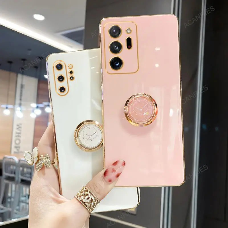 Samsung Galaxy Note20, Note10, and Note9 phone case with ring support and gold plating by Corporación Turística.