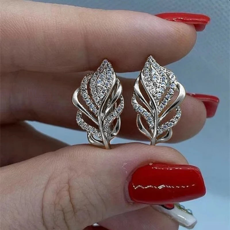 Pendientes de aro Huitan en forma de hoja, pendientes bri...