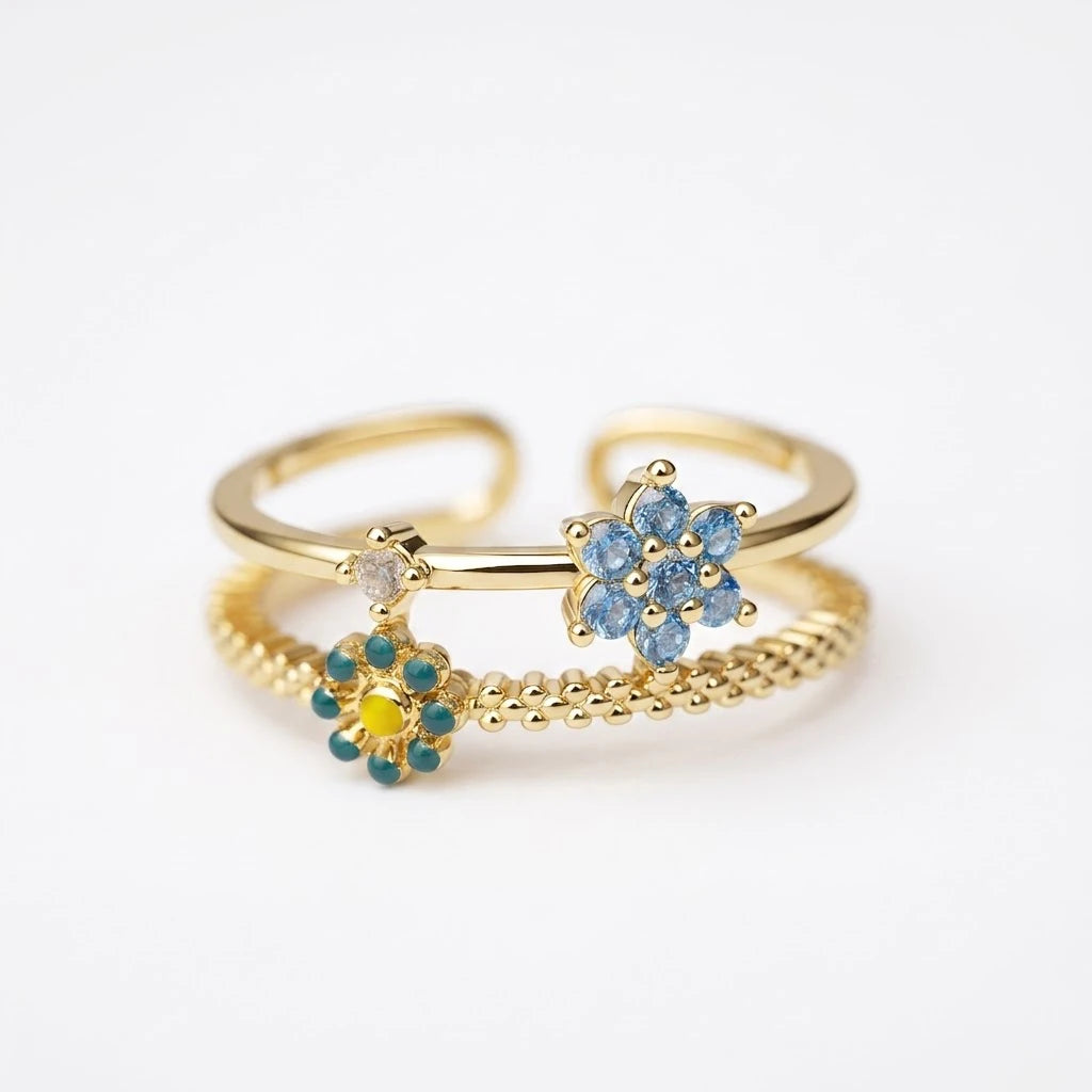 Anillo Flor Circon Colorido Ajustable Mujer Moda Vintage Regalo Joyería