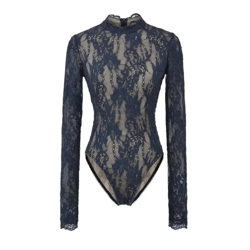 Women’s long-sleeve body with high neckline from Corporación Turística, featuring a fitted design and neutral color.