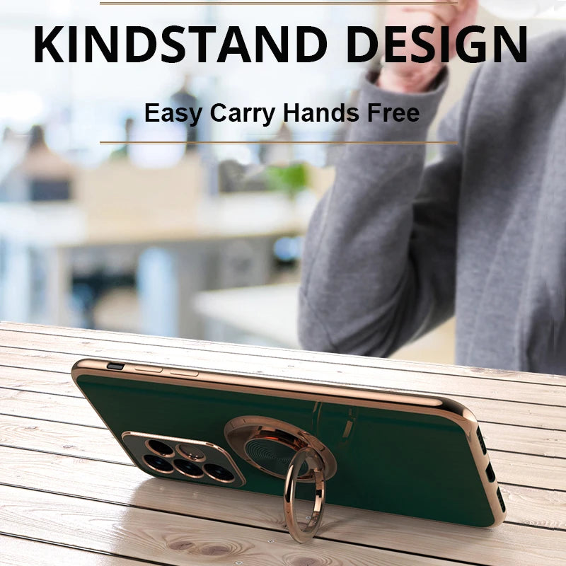 Metal ring phone case with stand from Corporación Turística, featuring a sleek, durable design for easy grip and hands-free use.