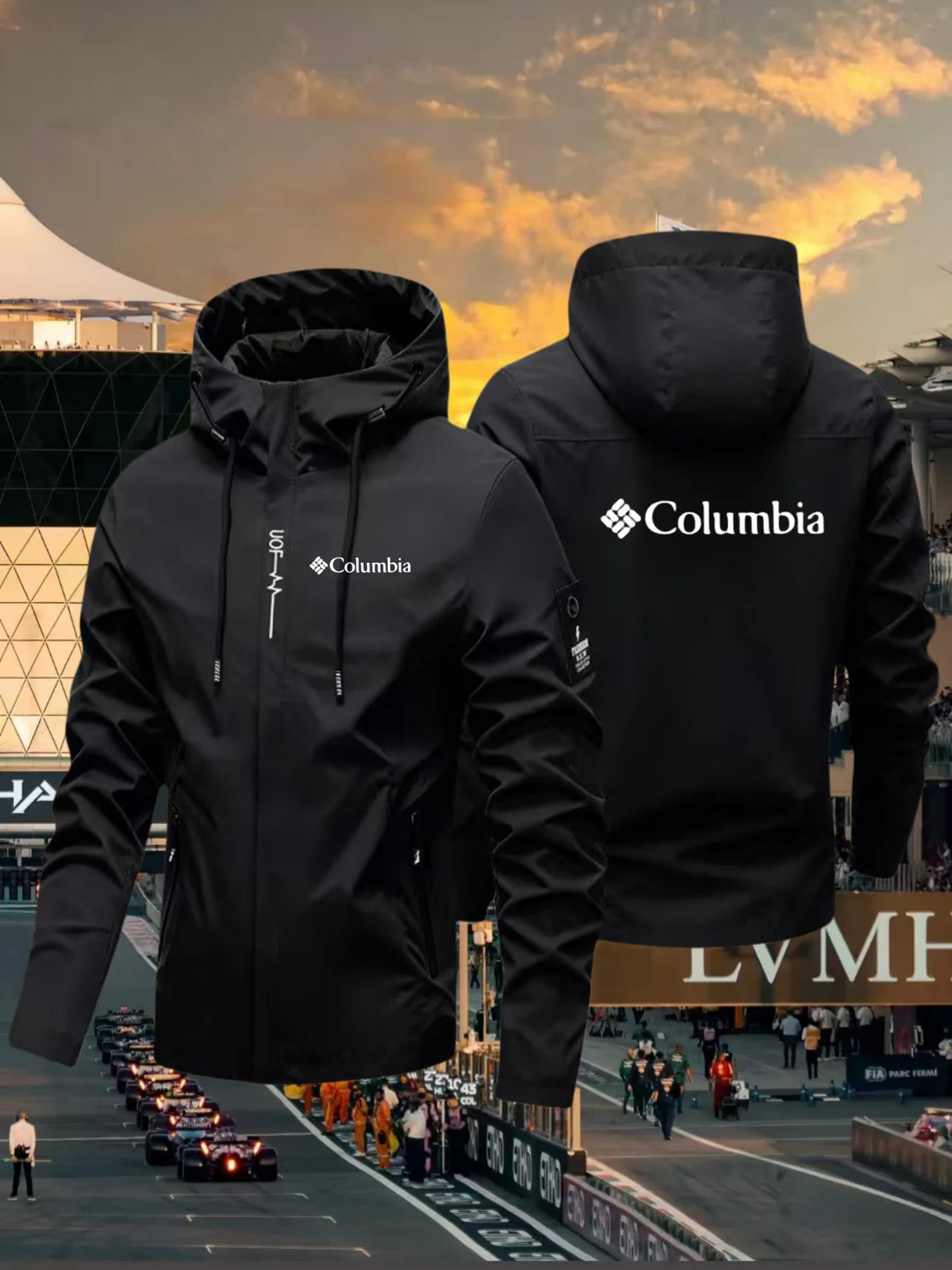 Lightweight men's waterproof jacket with hood from Corporación Turística, ideal for rainy weather and outdoor activities.