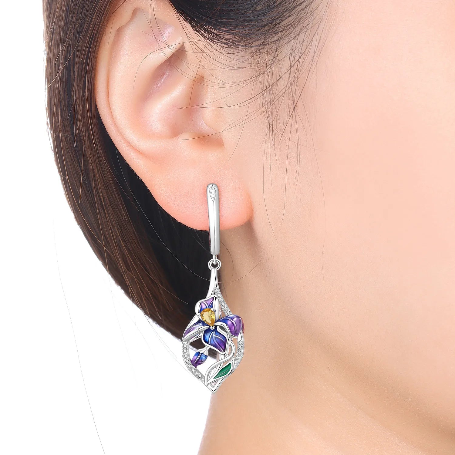 Orstarry-pendientes colgantes de flor de Iris para mujer,...