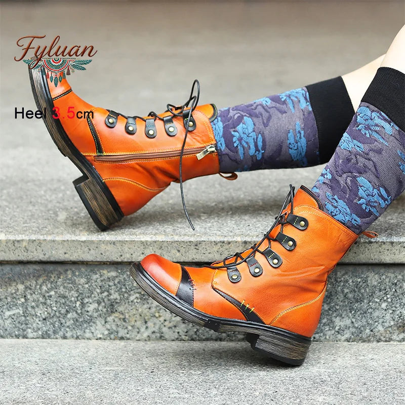 Botas cortas retro para mujer, tacón medio de 3.5 cm, cóm...