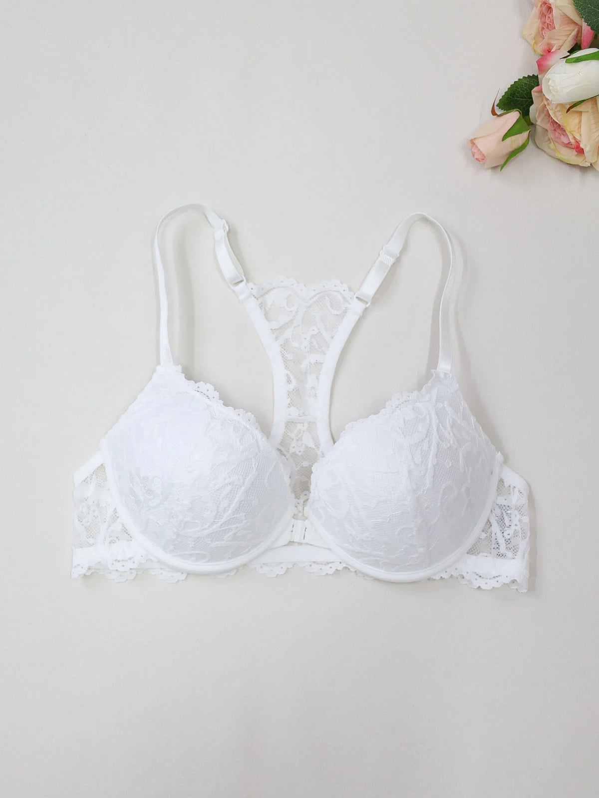 Sujetador de encaje floral para mujer con cierre frontal,...