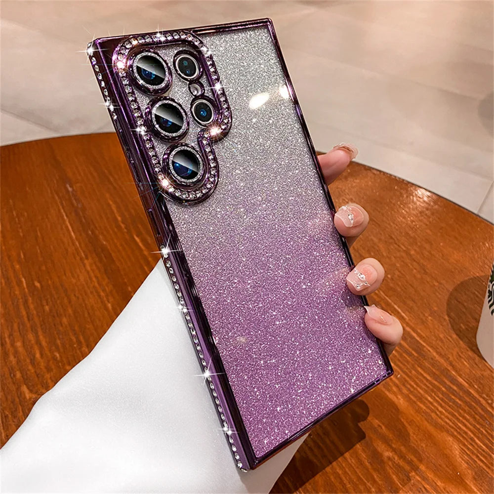 Colorful gradient glitter phone case from Corporación Turística, featuring shiny sparkles and a stylish design for smartphones.