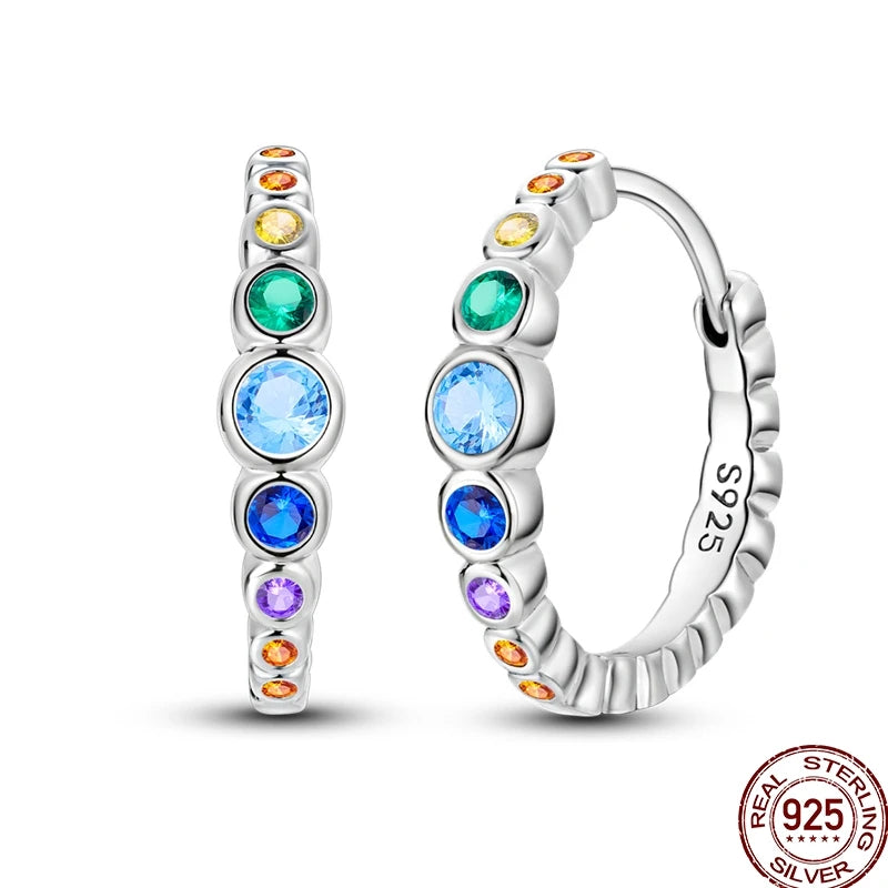Pendientes Plata de Ley 925 coloridos pendientes de circó...