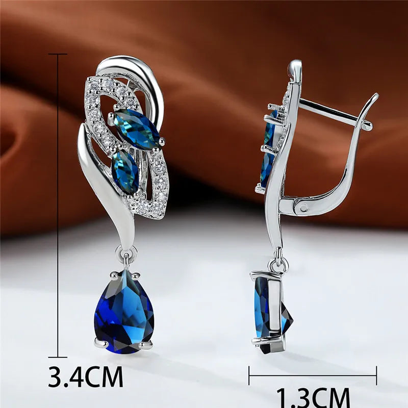 Pendiente de piedra de arcoíris azul de lujo para mujer, ...