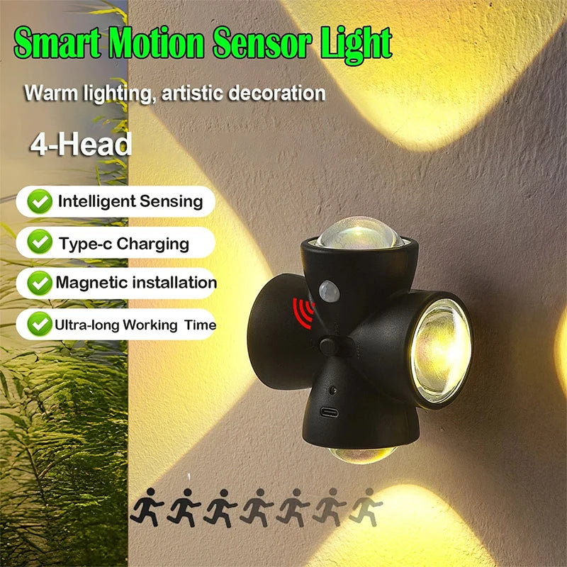 Lámpara Nocturna LED con Sensor de Movimiento de 4 Cabeza...