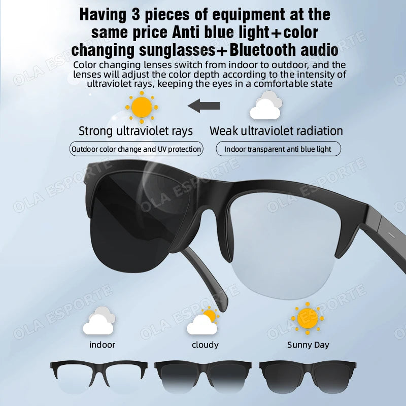 Gafas inteligentes con lentes que cambian de Color, asistente de voz, llamadas inalámbricas Bluetooth, cámara para deportes al aire libre, gafas de sol de moda Anti-UV, 2026