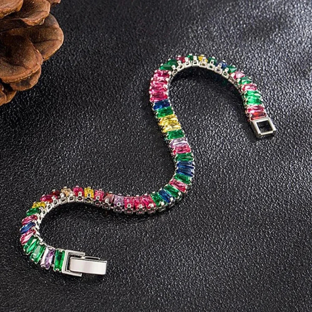 Pulsera de Plata de Ley 925 con Cristales, Exquisita y El...