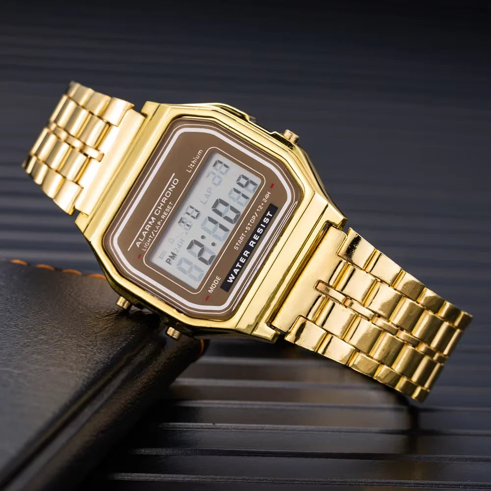 Reloj electrónico LED con tira de acero, cuadrado pequeño...