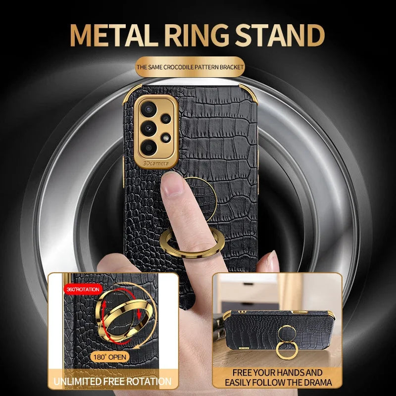 Leather crocodile pattern phone case for Samsung Galaxy from Corporación Turística, featuring textured black leather design.