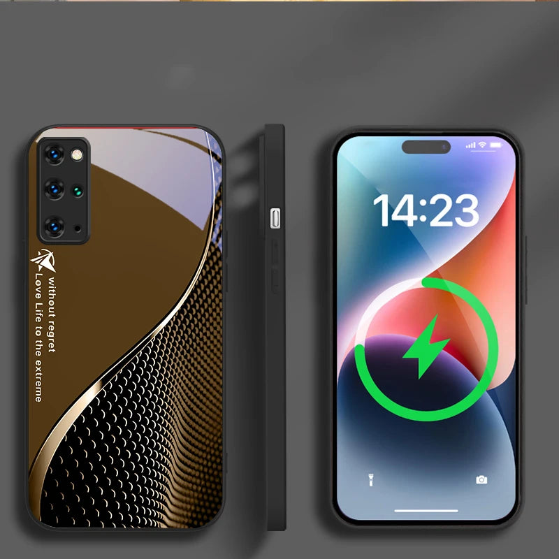 Transparent MagSafe glass phone case with a gradient effect, designed for iPhone models, offering stylish protection.