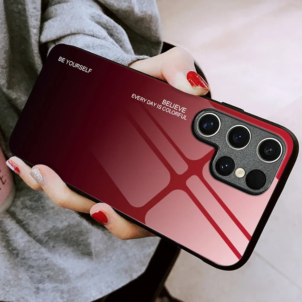 Tempered glass gradient phone case for Samsung Galaxy S2, featuring a stylish fade design and precise cutouts by Corporación Turística.