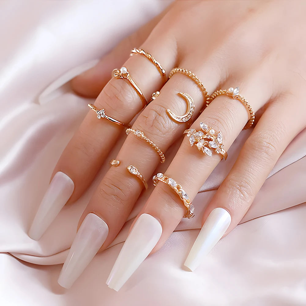 10 Anillos Dorados Boho Mujer: Luna, Estrella, Serpiente | Regalo Ideal