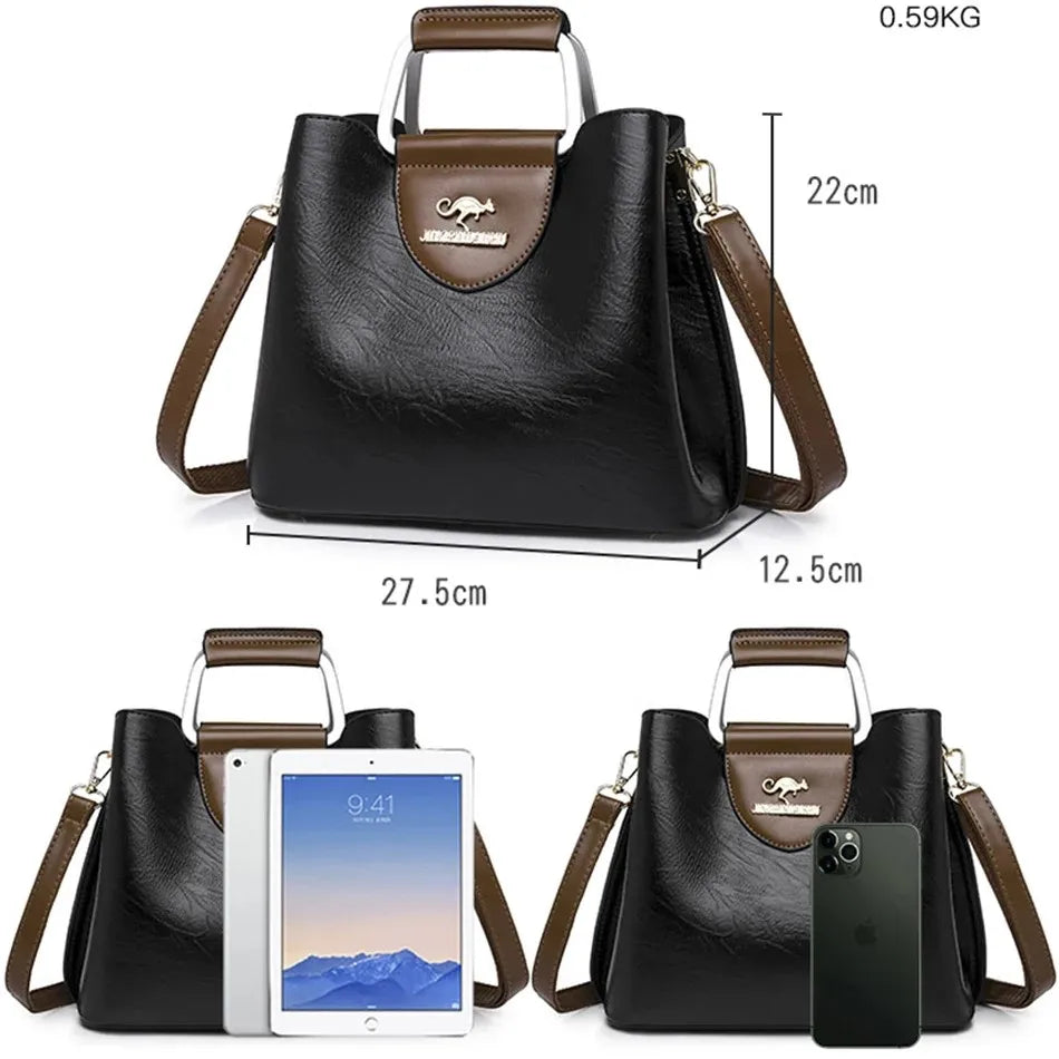 Genuine leather women's clutch bag by Corporación Turística, stylish and compact with a sleek black leather exterior.