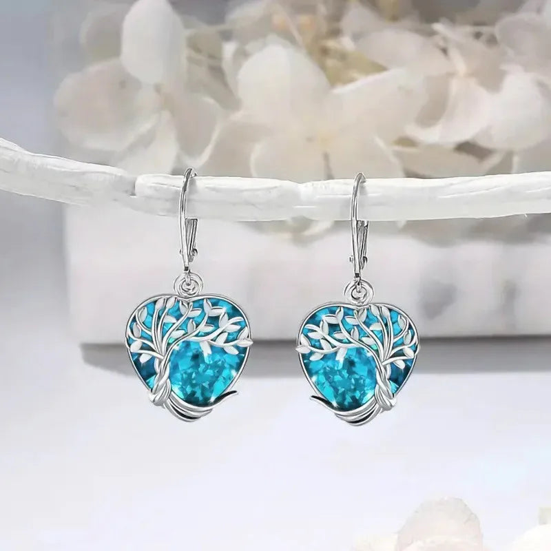 Pendientes colgantes de cristal azul con forma de corazón...