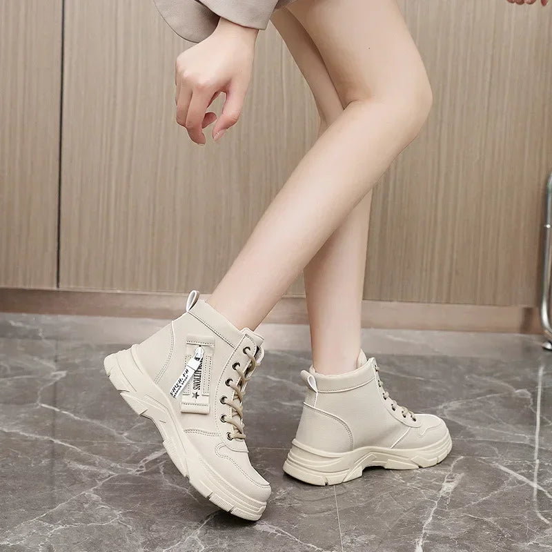 Botas de aumento de altura para mujer, Zapatos con cordon...