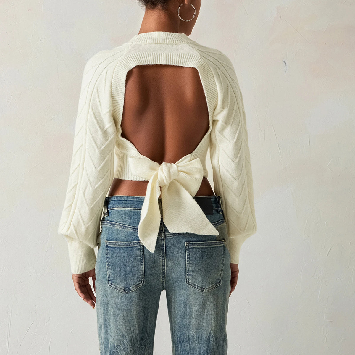 Suéter de punto con Cable para mujer, Tops cortos de mang...