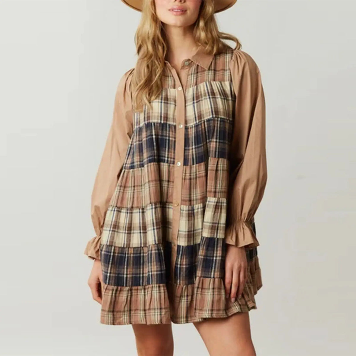 Minivestido camisero con estampado a cuadros para mujer, ...
