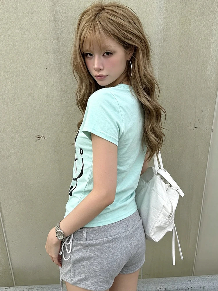 Camiseta Harajuku Mujer Notas Musicales Algodón Suave Verano