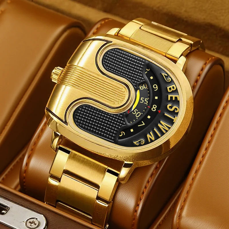 Relojes dorados de lujo para hombre, diseño único, banda ...