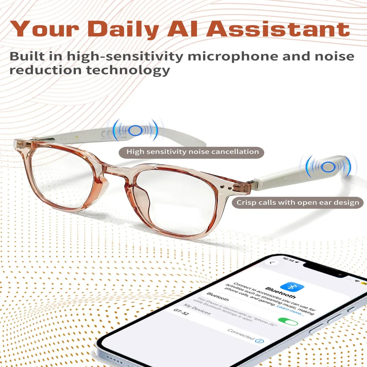 Gafas Inteligentes de Traducción Bluetooth GT52, Lentes c...