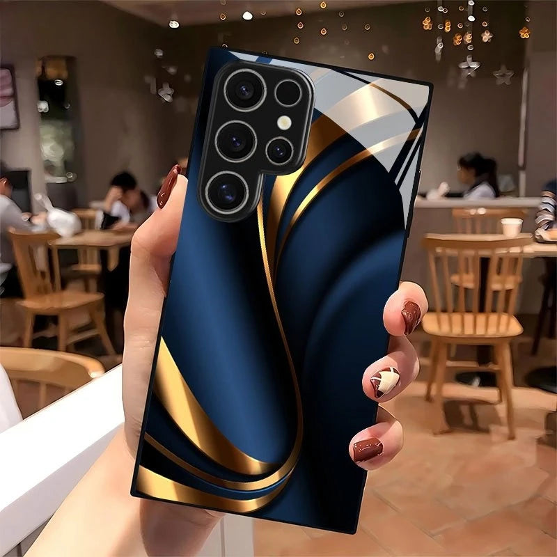 Glass phone case with colorful tape pattern design, featuring a sleek and protective cover for modern smartphones.