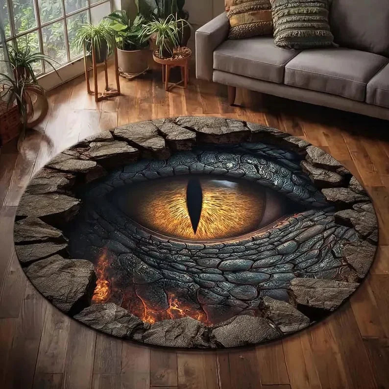 Alfombra Dragón 2D Redonda: Decoración Fantasía Moderna para Sala