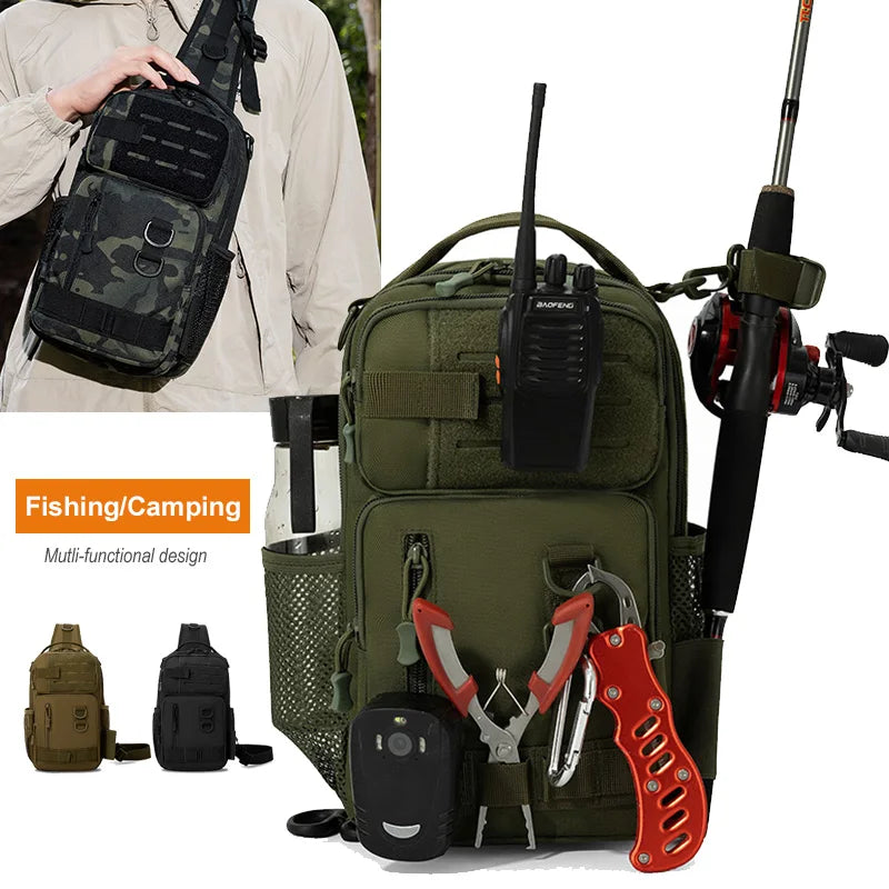 Bolsa táctica para aparejos de pesca, mochila con soporte...