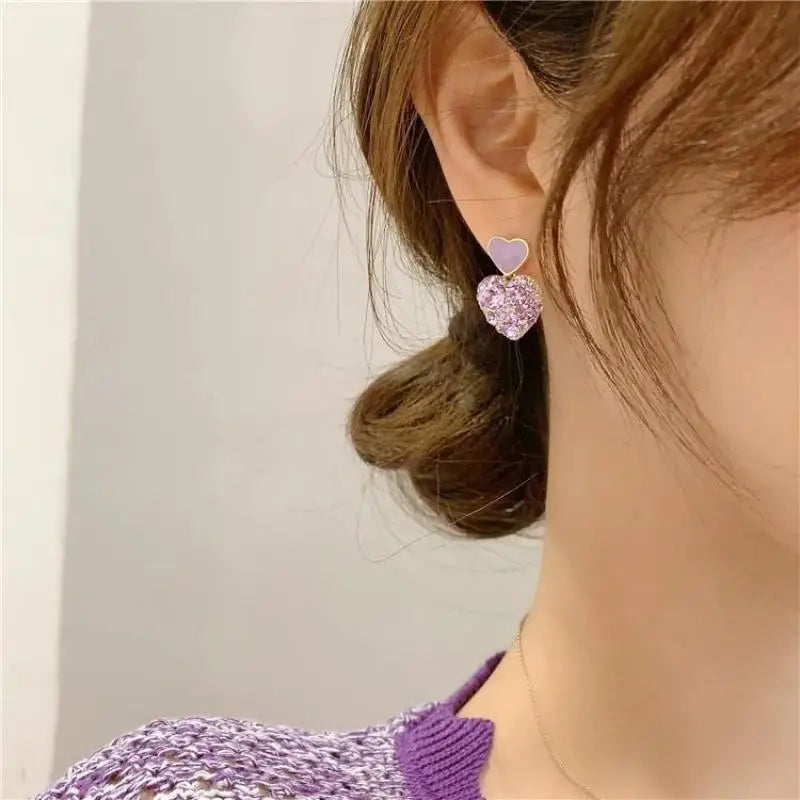 Pendientes de gota de corazón de cristal púrpura para muj...