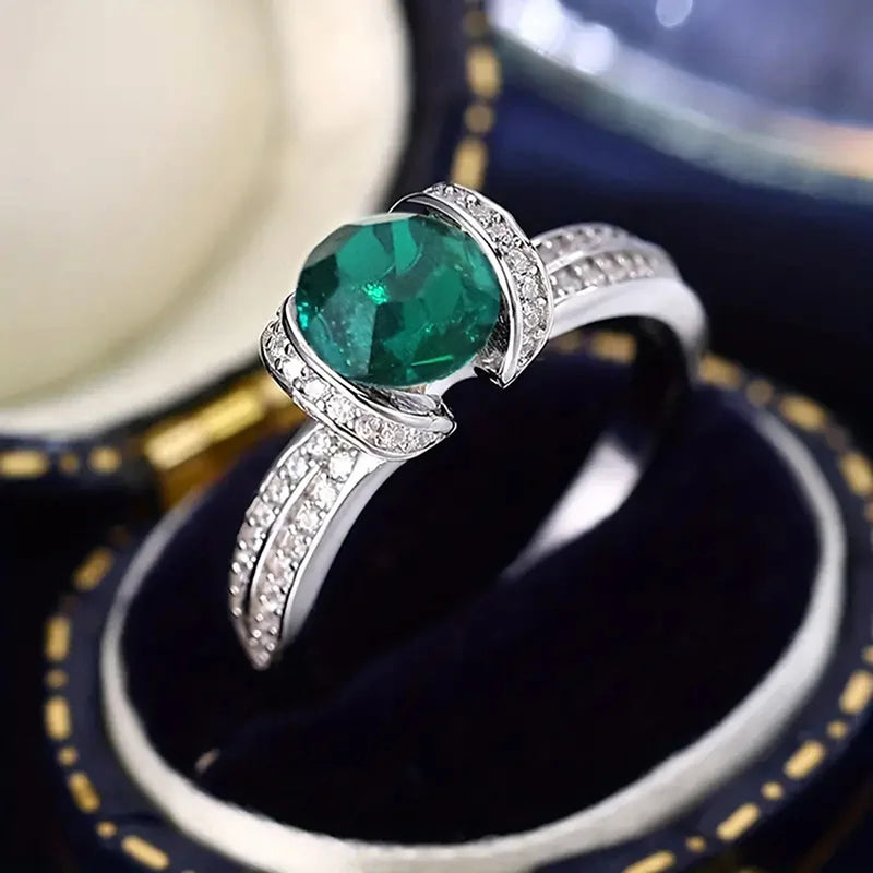 Anillo de circonia verde de Plata de Ley 925, banda de bo...