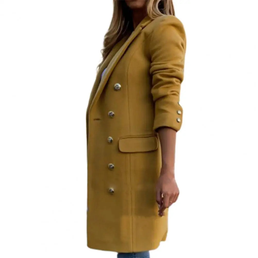 Long wool coat for women in autumn and winter, featuring long sleeves and warm, stylish design by Corporación Turística.