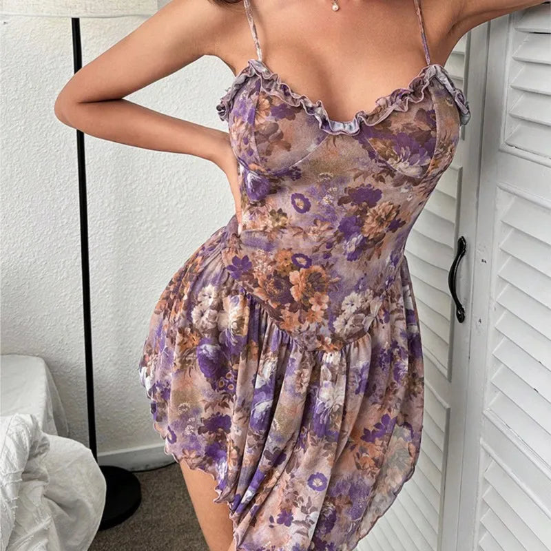 Camisón camisola floral mini falda con encaje sexy camisa...