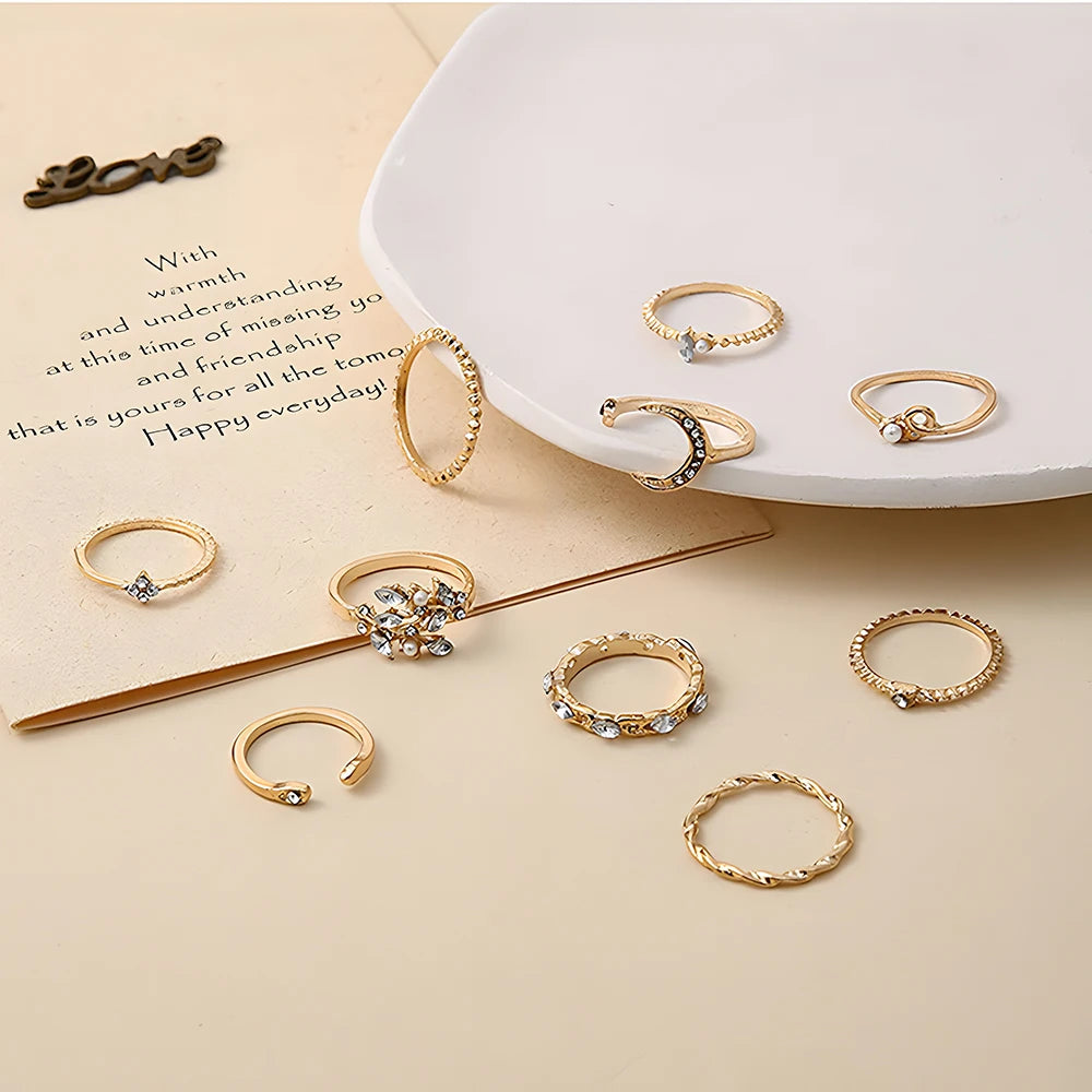 10 Anillos Dorados Boho Mujer: Luna, Estrella, Serpiente | Regalo Ideal