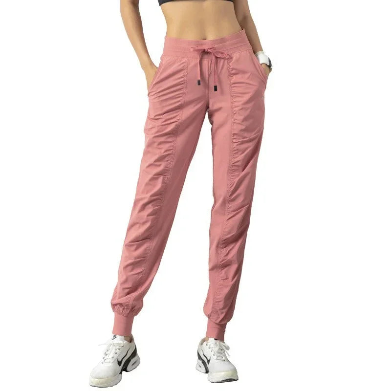 Pantalones de chándal de tela con cordón para correr, pan...