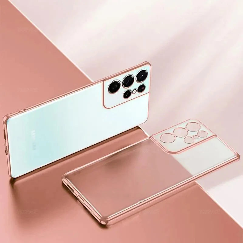 Transparent silicone phone case with protective coating, designed for durability and style, ideal for smartphones.