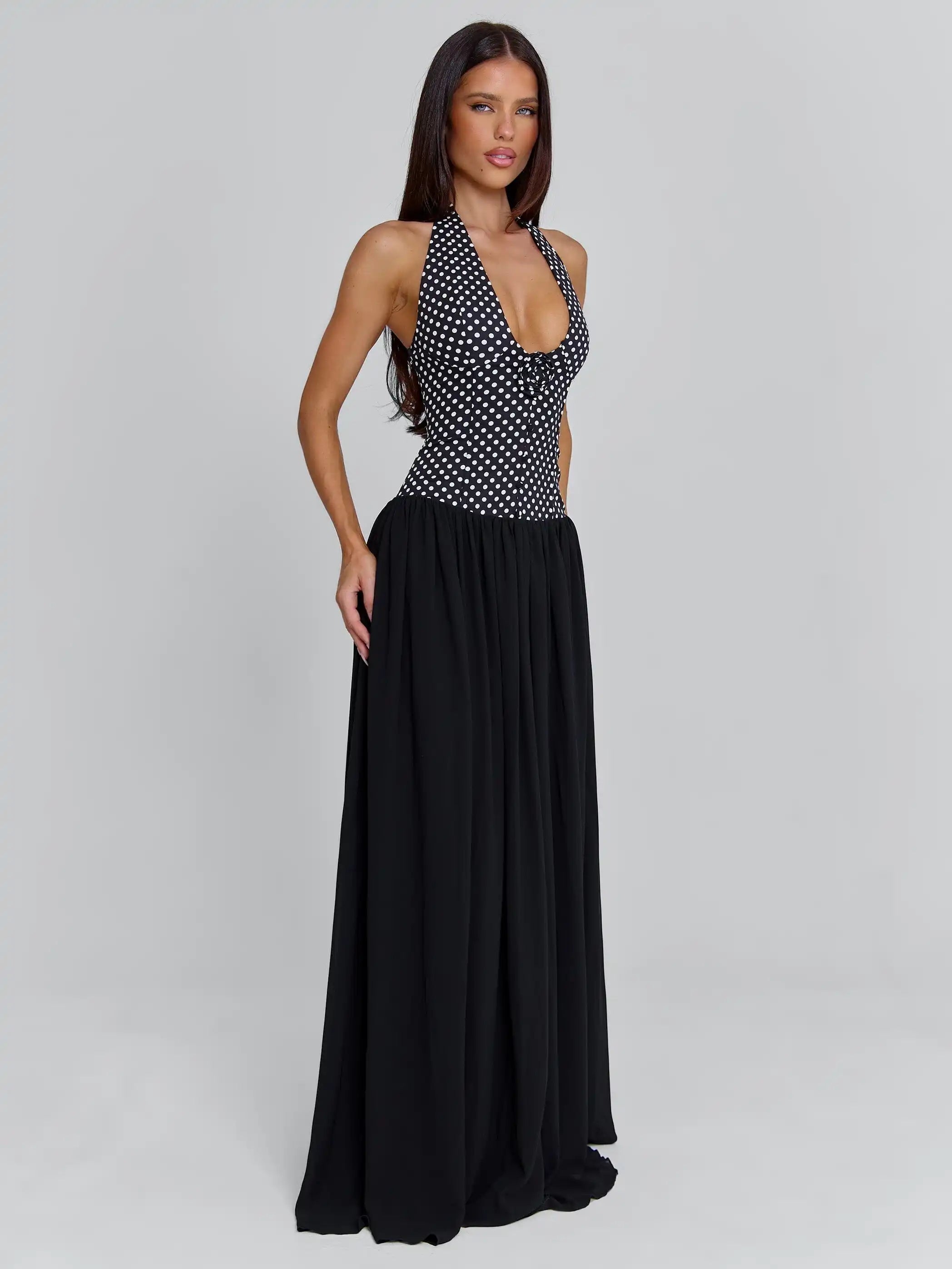 Vestido de fiesta elegante sin mangas con cuello halter p...