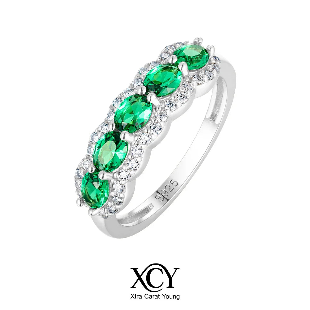 Anillo Ovalado XCY con Esmeralda Simulada para Mujer, Pla...