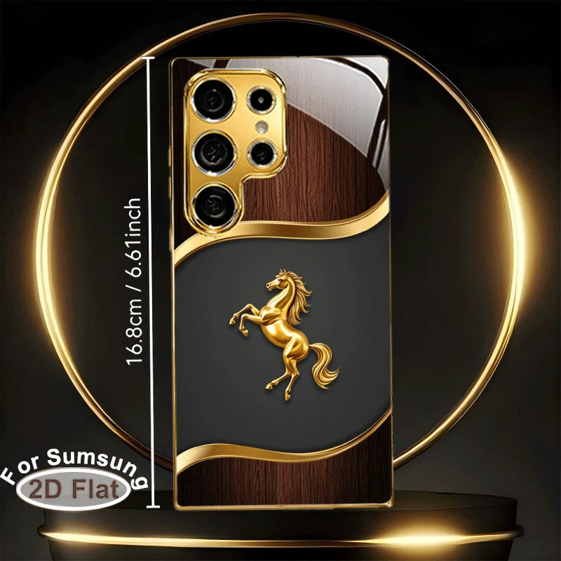 Black business-style glass phone case by Corporación Turística, showing sleek, transparent design with black accents.