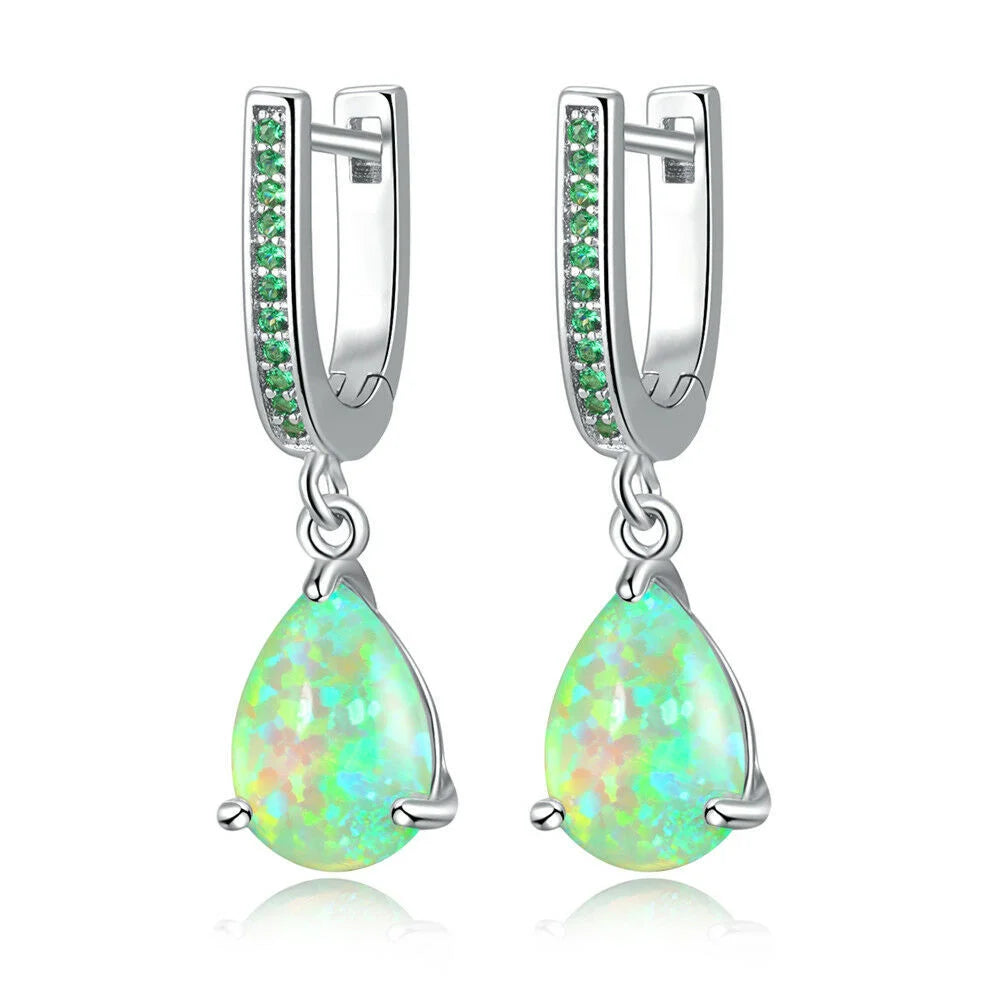 Pendientes colgantes de ópalo de fuego verde para mujer, ...