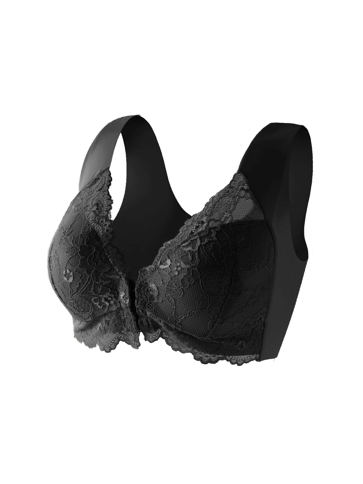Lactation bra with front closure and lace details, designed for nursing mothers, featuring a comfortable fit and elegant style.