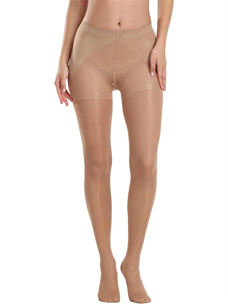 Pair of black transparent 40D women's tights from Corporación Turística, showing smooth, sheer fabric and elastic waistband.