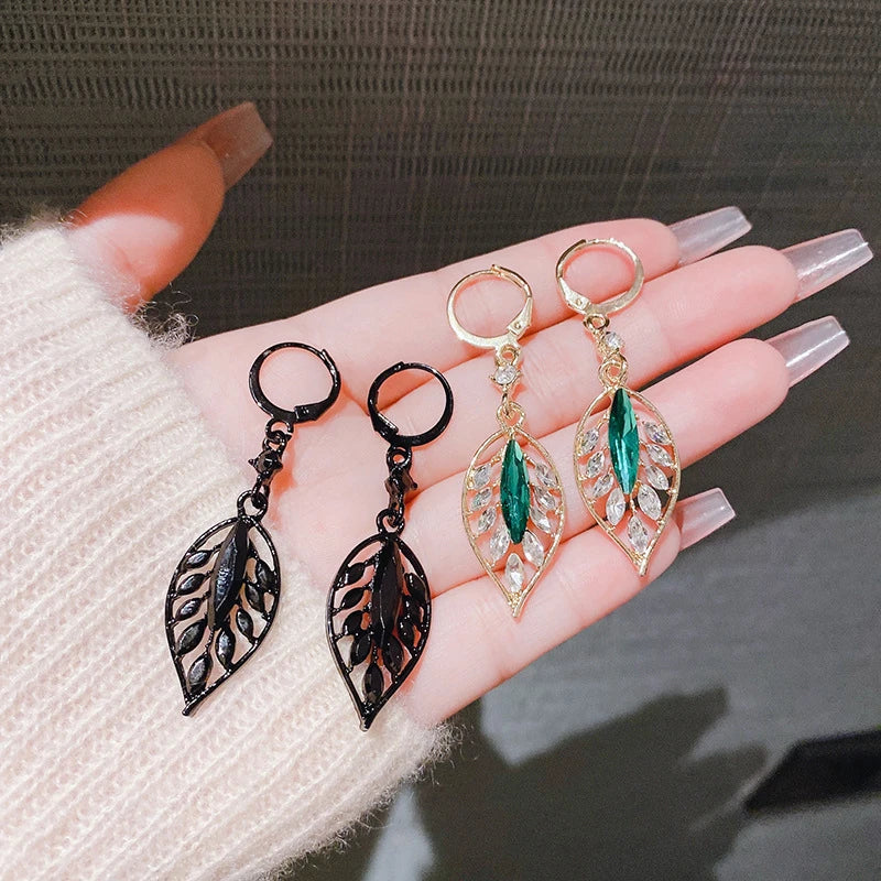 Pendientes colgantes de hoja de circón verde para mujer, ...