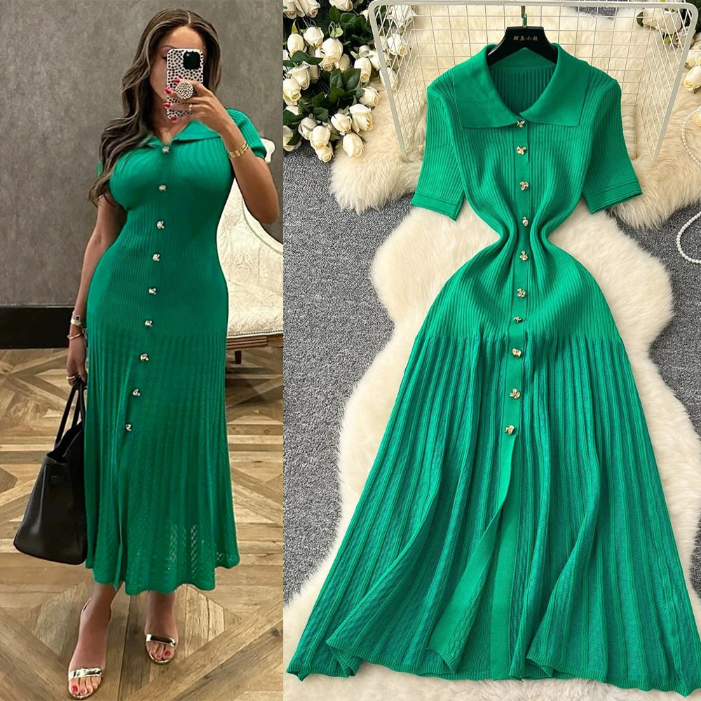 YuooMuoo elegante moda elegante Patchwork tejido Maxi ves...