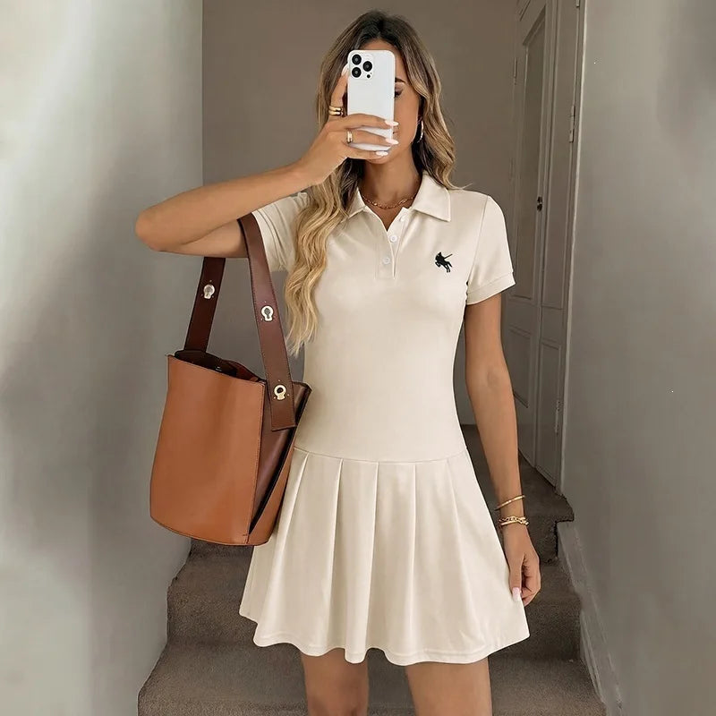 Vestido Polo Mini Plisado Mujer con Logo Caballo Tallas S-XXL
